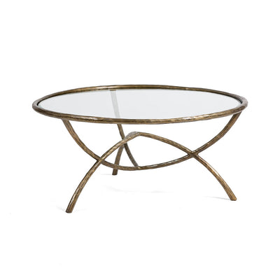 Round Coffee Table in Glass and Golden Antique Metal