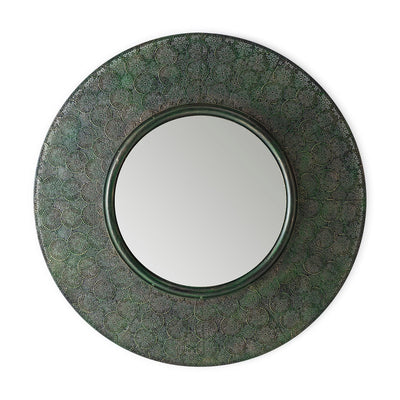 Thai Natura Round Mirror in Green and Gold Metal