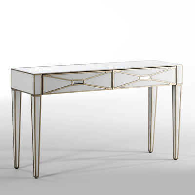 Design KNB Console Table with a White Glass Mirror effect and Golden MDF detail
