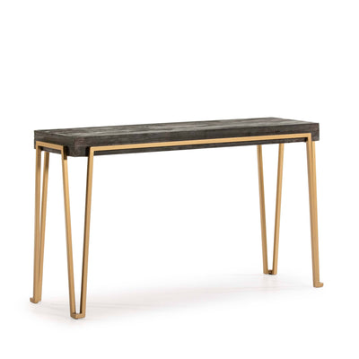 Design KNB Console Table with Dark Natural Wood and Golden Metal Legs