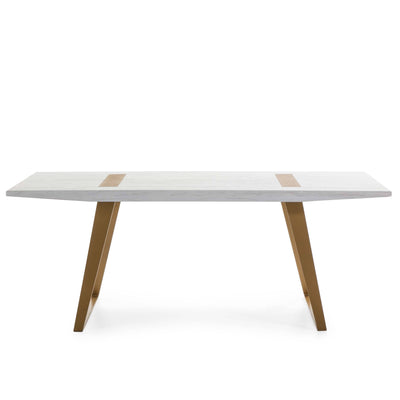 Design KNB Dining Table in White Washed Wood and and Golden Metal Legs
