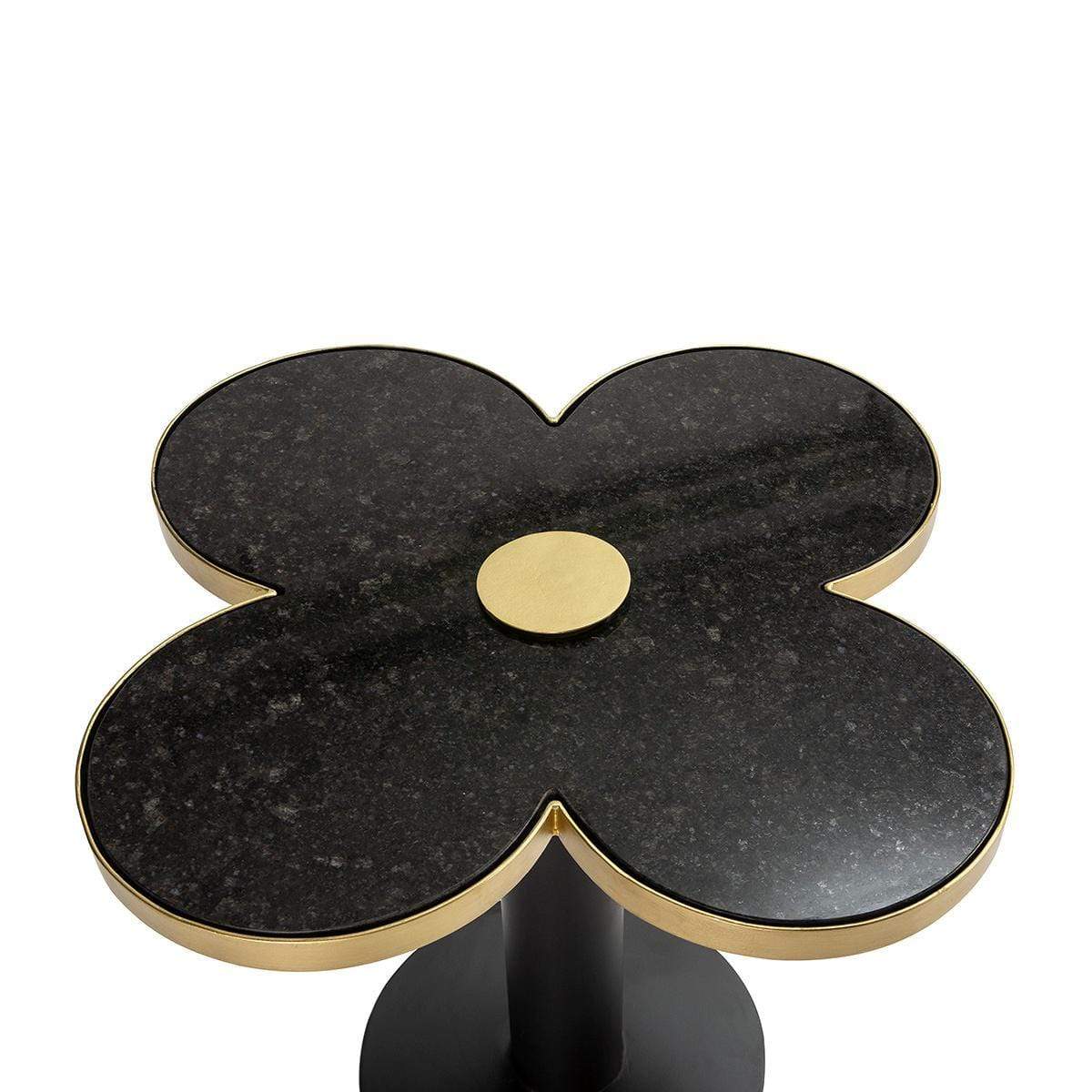 Flower Shaped Side Table in Black Granite and Gold Metal Design KNB
