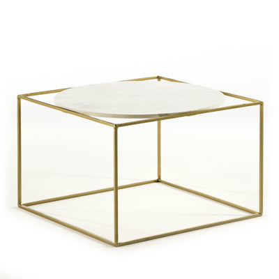 Design KNB Golden Metal Side Table with a White Marble Plate and a Golden Metal Base