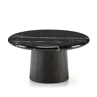 Design KNB Round Coffee Table in Black Marble and a Black Wooden Base
