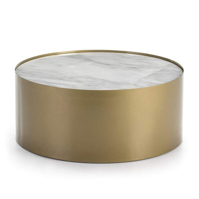 Design KNB Round Coffee Table in Golden Metal with a White Marble top