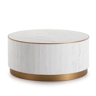 Design KNB Round Coffee Table in White Wood with Golden Metal