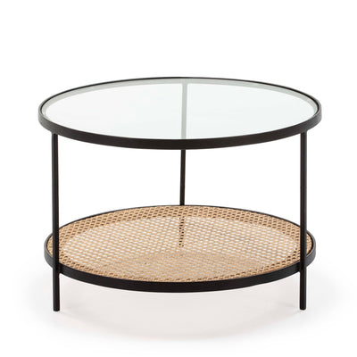 Design KNB Round Coffee Table with Rattan and Glass