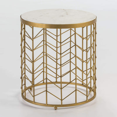 Design KNB Round Side Table with Golden Metal Base and a White Marble Top