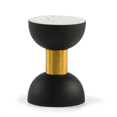 Design KNB Side Table in Black and Golden Metal with a White Marble Top