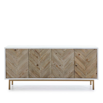 Design KNB Sideboard in White & Natural Wood with Golden Metal Legs