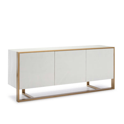 Design KNB Sideboard in White & Natural Wood with Golden Metal Legs & Detais