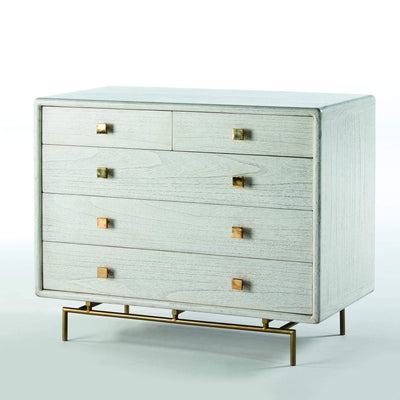 Design KNB White Wash Chest of Drawers with Golden Metal Legs and Metal Knobs