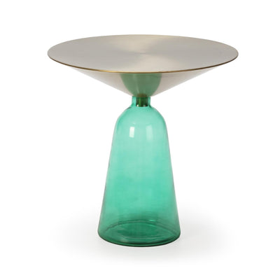 Beautiful Green Glass and Golden Metal plate Side Table