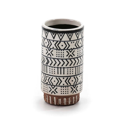 Design KNB 12Wx12Dx24H cm Ceramic Urn/Vase in White/Black/Brown/Ocre