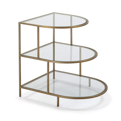 Design KNB 3 Tier Golden Metal Glass Side Table