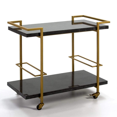 Design KNB Bar Cart with Black Granite shelves and Golden Metal surround