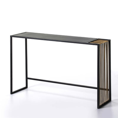Design KNB Black and Golden Metal Console Table with an Aged Mirror Top