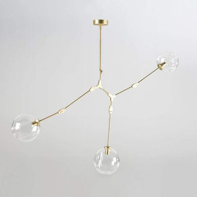 Design KNB Ceiling Lamp with 3 Glass Lampshades and Golden Metal