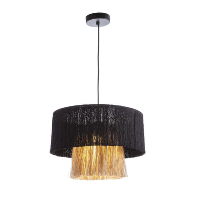 Design KNB Ceiling Light with a Jute Natural/Black Fabric Lampshade