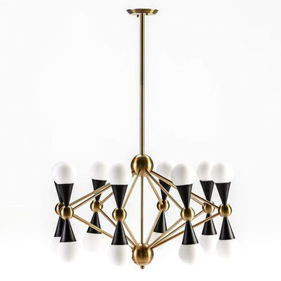 Design KNB Ceiling Light with White Glass Lampshades in Golden/Black Metal