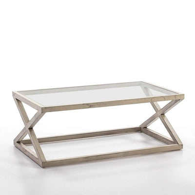 Design KNB Coffee Table in Grey Veiled Wood with a Glass top