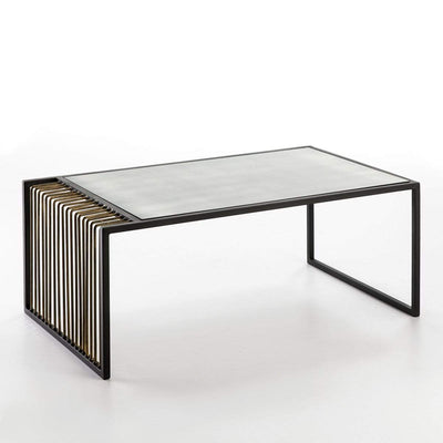Design KNB Coffee Table with in aged Mirror Top in Black and Gold Metal