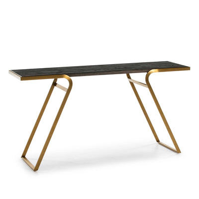 Design KNB Console Table with a Dark Wood Top and Golden Metal Legs