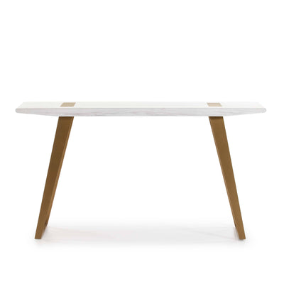 Design KNB Console Table with a White Wooden Top and Golden Metal Legs