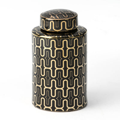 Design KNB Earthenware Ceramic Jar in Black/Gold