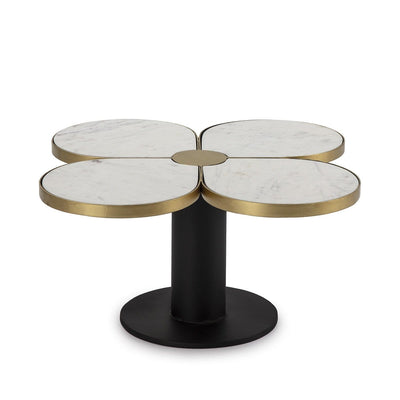 Design KNB Flower Shaped Coffee Table in White Marble and Black and Golden Metal