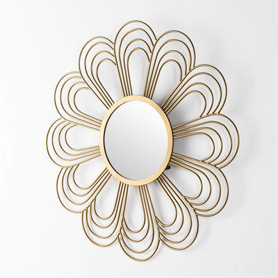 Design KNB Flower Shaped Glass Mirror Glass with Golden Metal Frame