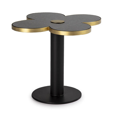 Design KNB Flower Shaped Side Table in Black Granite and Gold Metal