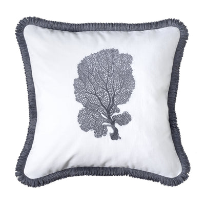 Design KNB Luxurious Cushion Coral No1 Grey and White with Fringing