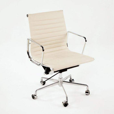 Design KNB Off White Eames Style Office Chair in Metal in Leather