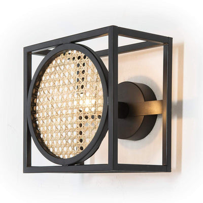 Design KNB Rattan and Black Metal Wall Light