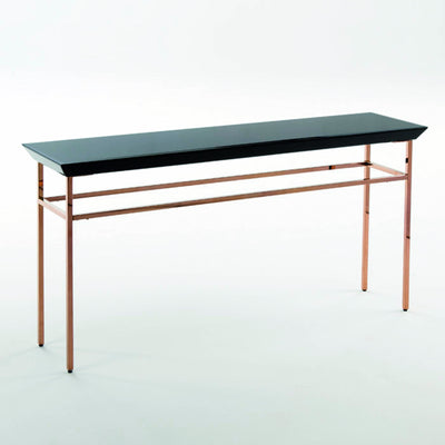 Design KNB Rose Gold Console Table with a Black Glass Top