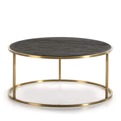 Design KNB Round Coffee Table in Dark Brown Elm Wood and Golden Metal