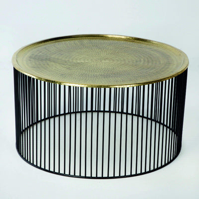 Design KNB Round Coffee Table with a Golden Top and Black Iron Base