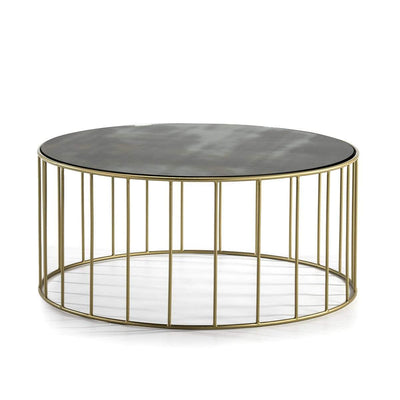 Design KNB Round Coffee table with an Aged Mirror Top and Golden Metal Base in 100cm