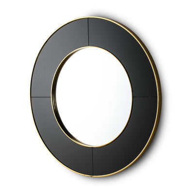 Design KNB Round Mirror with a Black Glass and Golden Metal Frame