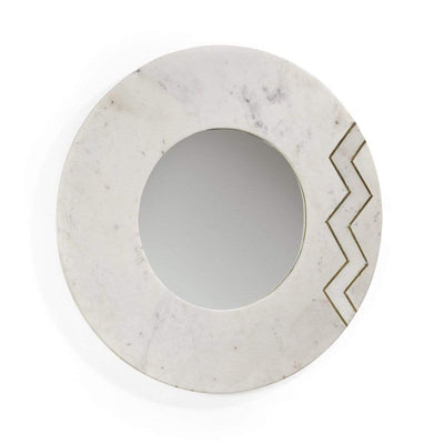 Design KNB Round White Marble Mirror with Golden Metal Detail