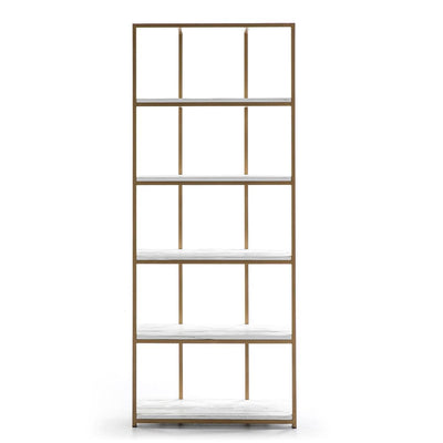 Design KNB Shelf made of Golden Metal and White Wooden Shelving