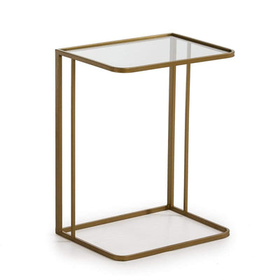 Design KNB Side Table in Golden Metal and a Glass Top