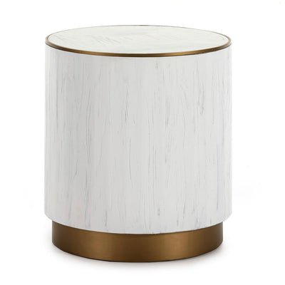 Design KNB Side Table in White Wood with Golden Metal Detail