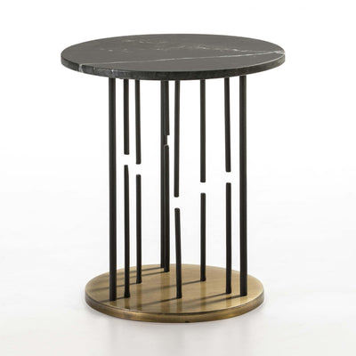 Design KNB Side Table with a Black Marble Black Top and Golden Metal Legs