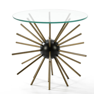 Design KNB Side Table with a Glass Plate and a Gold and Black Metal Base