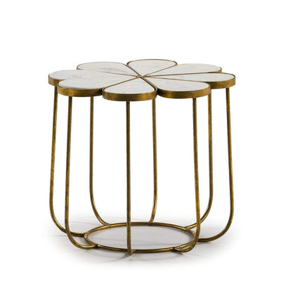 Design KNB Side Table with a White Marble Flower Shaped Top and a Golden Metal Base