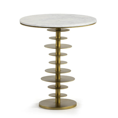 Design KNB Side Table with a White Marble Top and Golden Metal Base