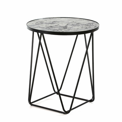 Design KNB Side Table with Aged Mirror Top and a Black Metal Surround
