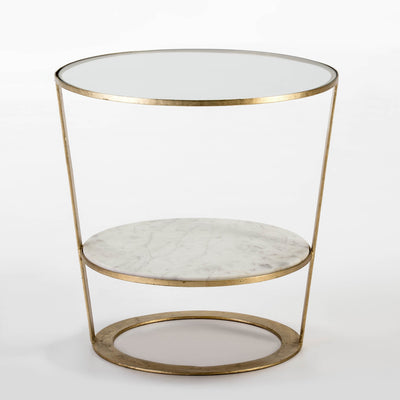 Design KNB Side Table with Glass and white Marble shelves and Golden Metal surround